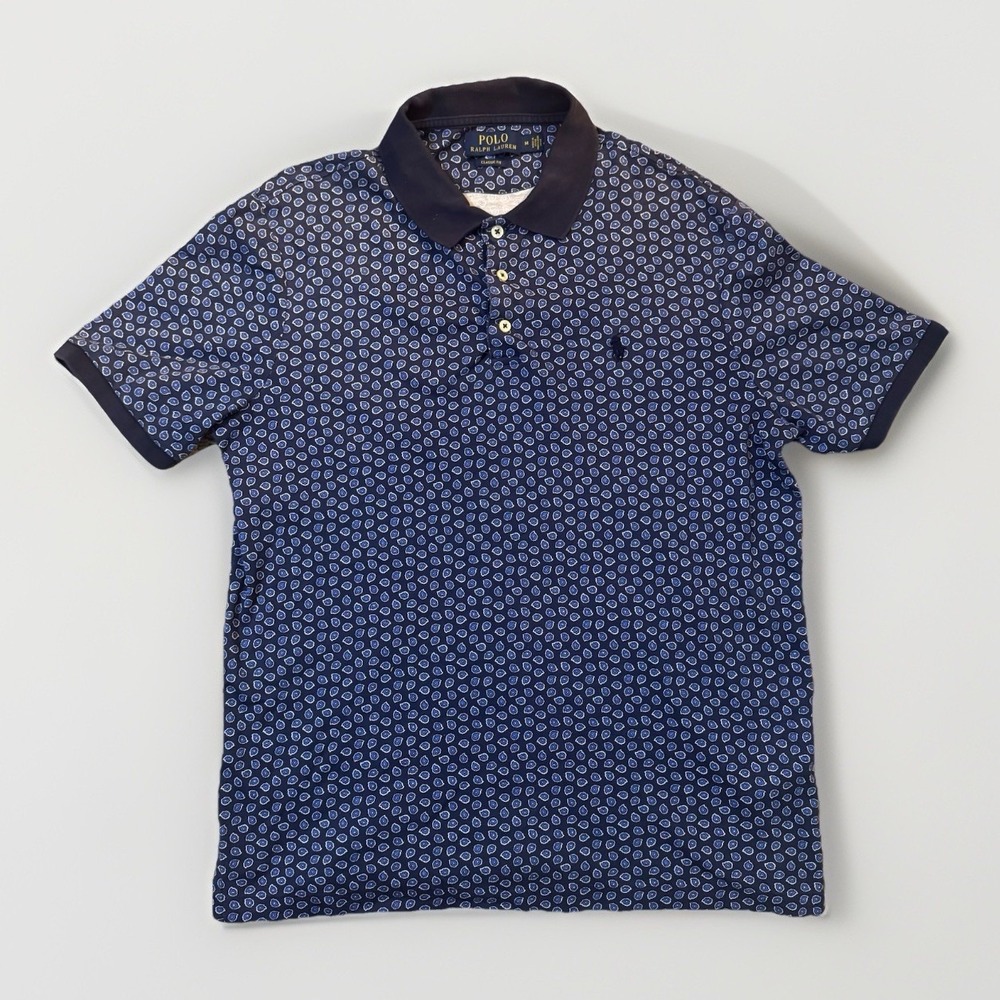 Polo Ralph Lauren Men's Short Sleeve Navy Blue Medium Classic Geometric Preppy